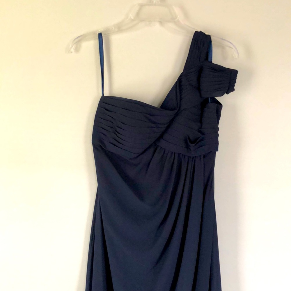 Mori Lee navy bridesmaid dress